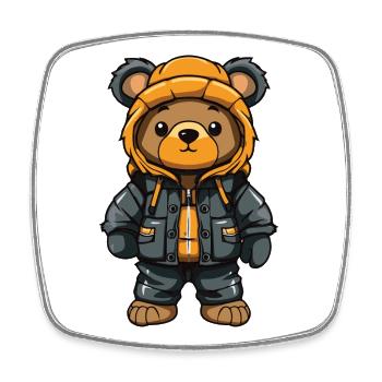 Bear Winter Comic Cute - Square fridge magnet - white - Front