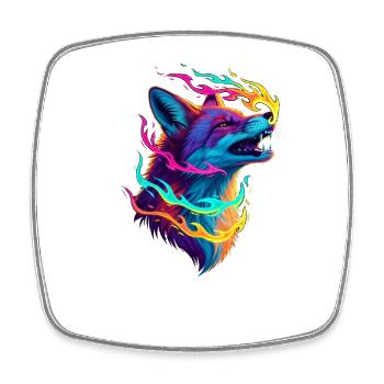 Neonwolf Flammenzauber - Viereckiger Kühlschrankmagnet - Weiß - Vorne