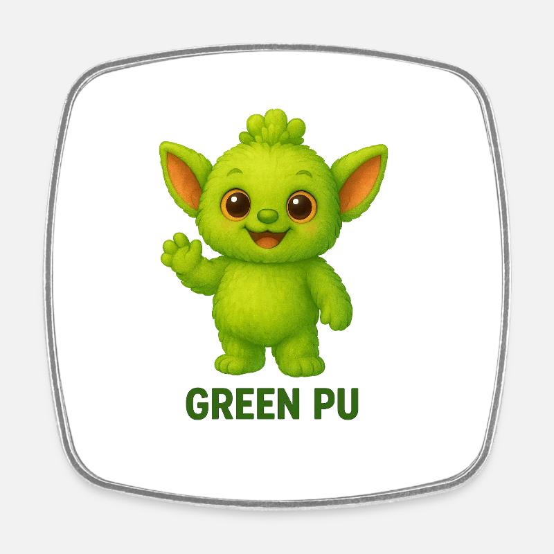 Mascotte de créature Pu verte - Magnet carré - blanc