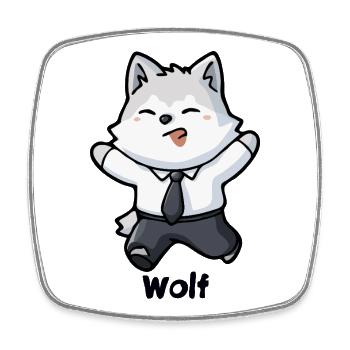 Personnage de dessin animé de loup de bureau mignon - Magnet carré - blanc - Devant