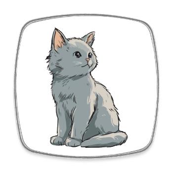 Grey Velvet Kitten Illustration - Square fridge magnet - white - Front