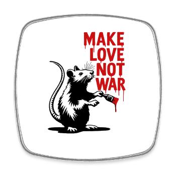 Rat avec texte rouge L’amour au lieu de la guerre - Magnet carré - blanc - Devant