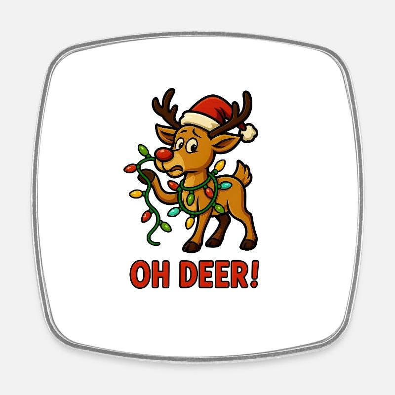 "Oh Deer" Christmas Reindeer with Lights - Square fridge magnet - white