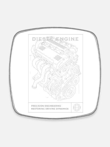 Diesel Engine Blueprint - Square fridge magnet - white