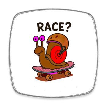 COURSE? Escargot sur skateboard - Magnet carré - blanc - Devant