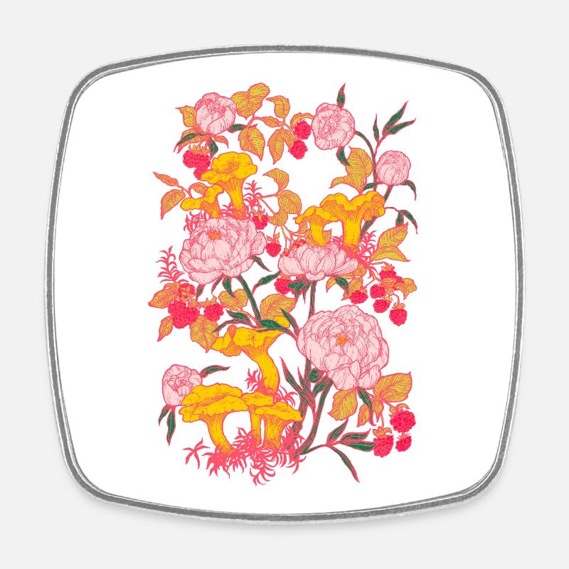 PEONIES AND CHANTERELLES - Square fridge magnet - white
