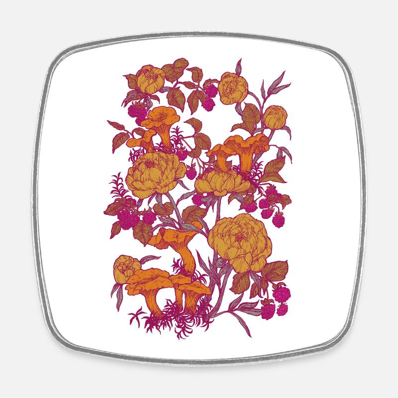 PEONIES AND CHANTERELLES - Square fridge magnet - white