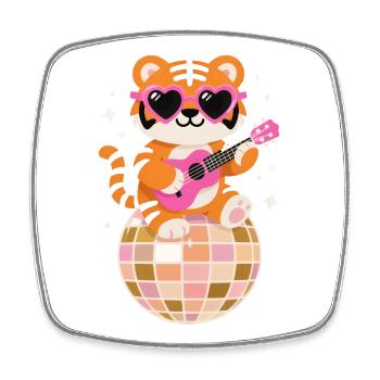 Lustiger Tiger Disco Tanzball Groovy 80er - Viereckiger Kühlschrankmagnet - Weiß - Vorne