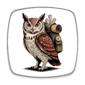 Owl Adventure avec sac à dos - Magnet carré - blanc - Devant
