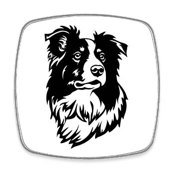 Tête de Border Collie - Magnet carré - blanc - Devant