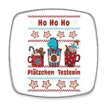 Hohoho cookie tester with funny dinosaur - Square fridge magnet - white - Front