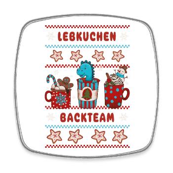 Christmas Bakery "Gingerbread Baking Team" Dino - Square fridge magnet - white - Front