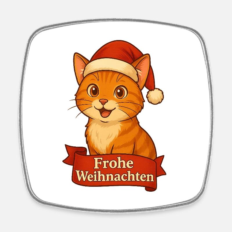 Gueule de bois de Noël de chat avec chapeau de Père Noël - Magnet carré - blanc