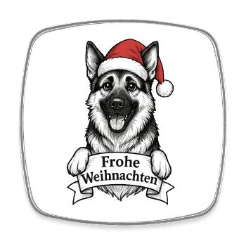 Chien avec chapeau de Père Noël Joyeux Noël - Magnet carré - blanc - Devant