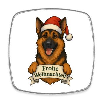 Weihnachtshund mit Santa Hut - Viereckiger Kühlschrankmagnet - Weiß - Vorne