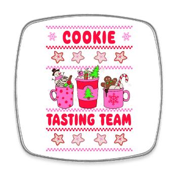 Équipe de dégustation de biscuits - Noël rose fluo - Magnet carré - blanc - Devant