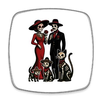 Scène familiale Dia de Muertos - Magnet carré - blanc - Devant