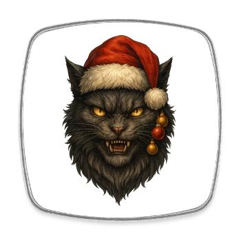 Schwarze Katze mit Weihnachtsmütze - Viereckiger Kühlschrankmagnet - Weiß - Vorne