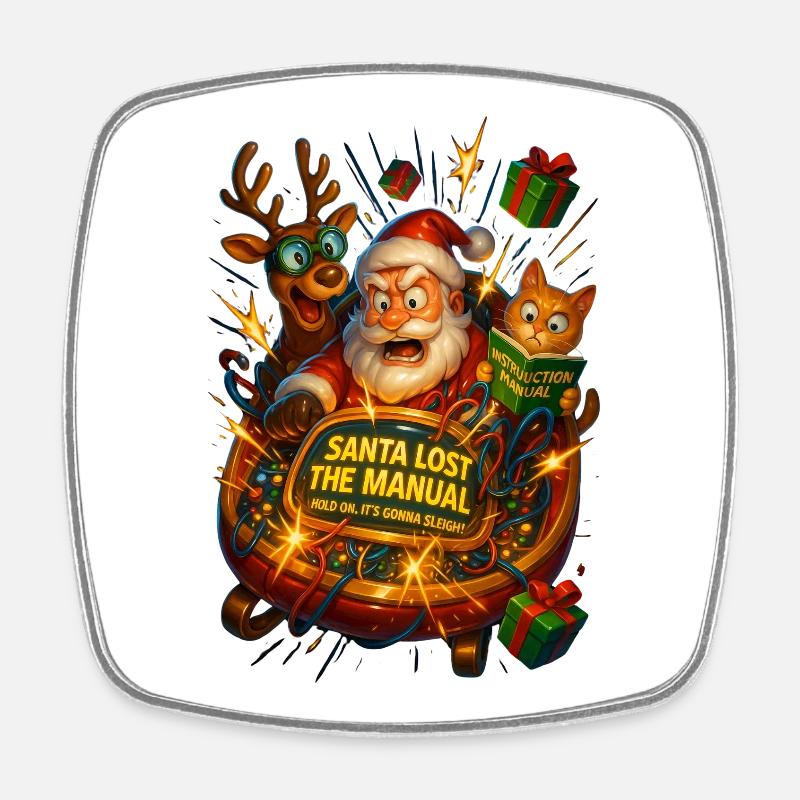 Santa Claus loses the manual - Square fridge magnet - white