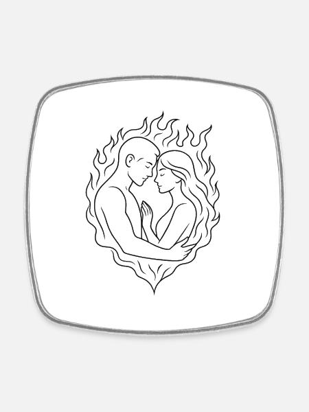 Flame Heart Lovers - Loving Couple - Square fridge magnet - white