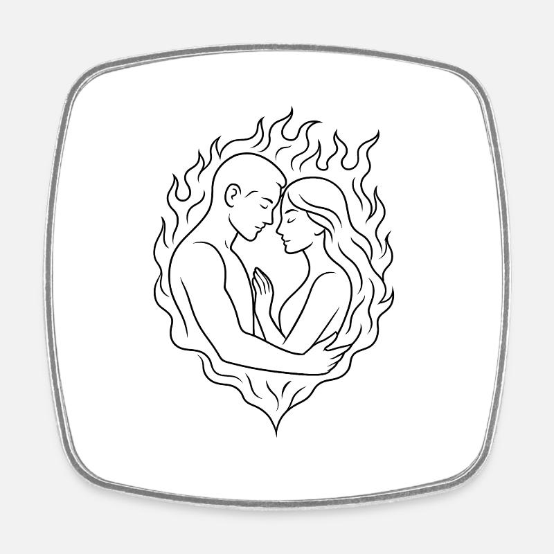 Flame Heart Lovers - Loving Couple - Square fridge magnet - white