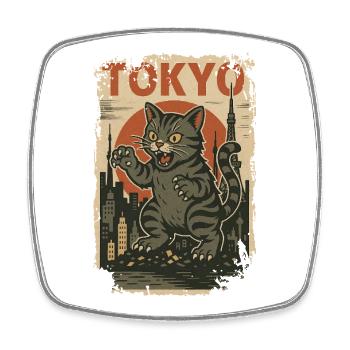 Vintage Japanische Katze Monster Art Japan Retro - Viereckiger Kühlschrankmagnet - Weiß - Vorne