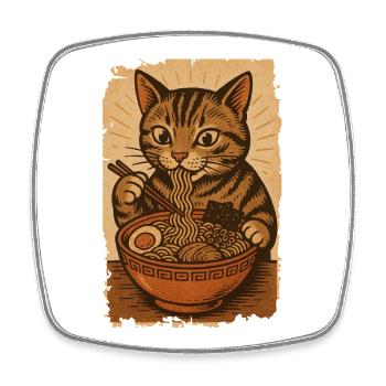 Ramen Noodles Cat Japan Y2K Retro Cats Manga - Square fridge magnet - white - Front