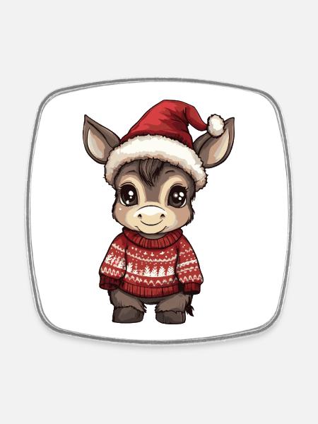 Esel Weihnachten - Viereckiger Kühlschrankmagnet - Weiß