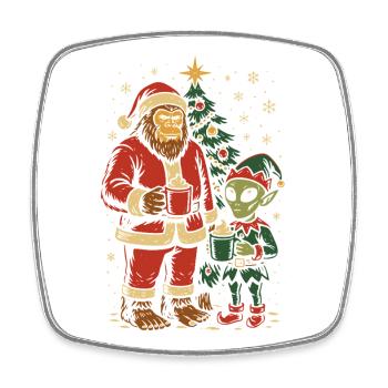 Santa Bigfoot Alien Elf Christmas - Square fridge magnet - white - Front