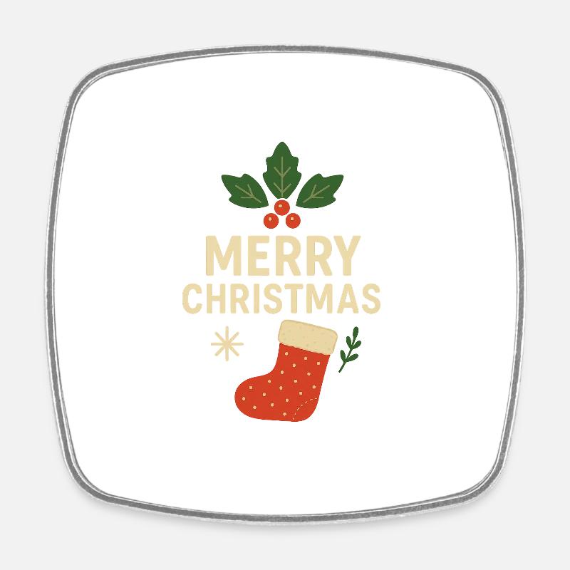 Merry Christmas Stocking Motif - Square fridge magnet - white