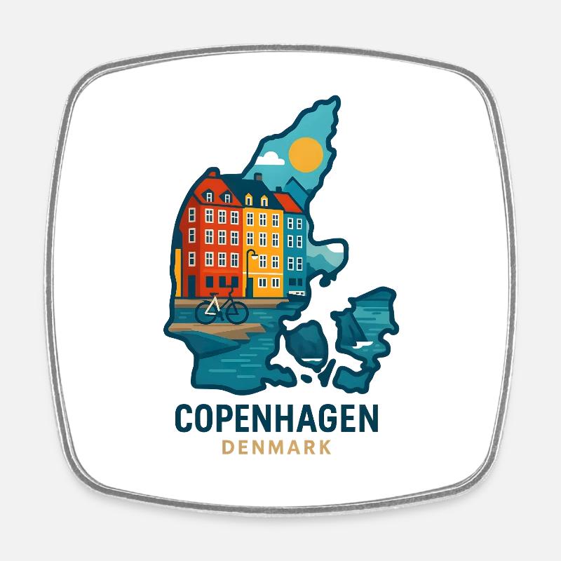 Copenhagen's colorful city views - Square fridge magnet - white