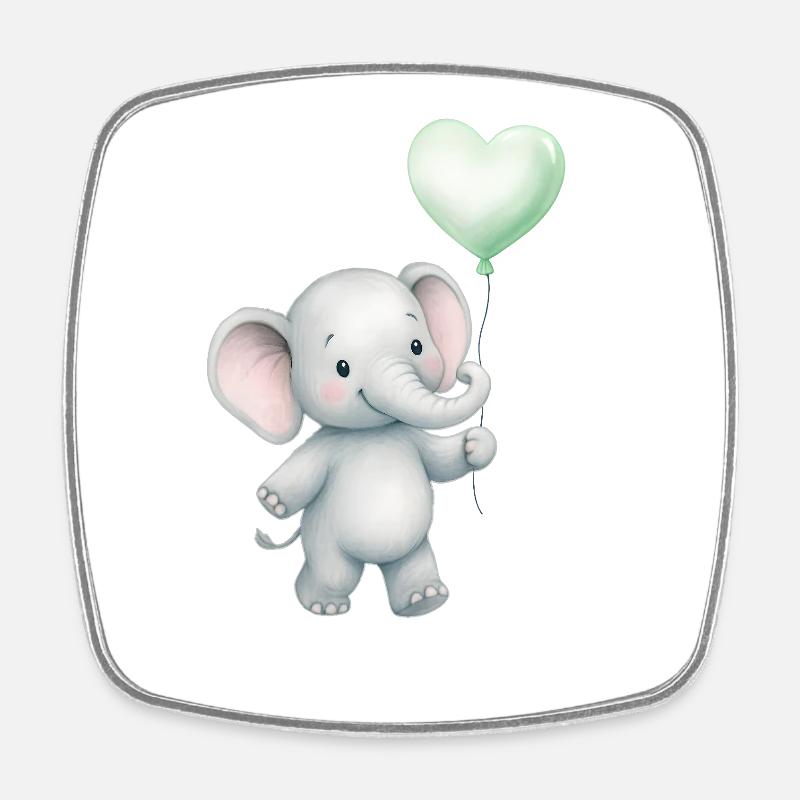 Eléphant avec ballon coeur - Magnet carré - blanc