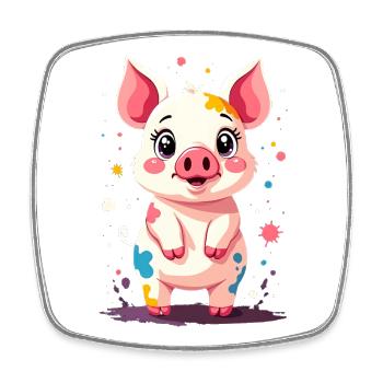 Piggy dans une touche de design de couleur - Magnet carré - blanc - Devant