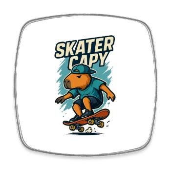 Skater Capy – Cool Capybara Skate - Viereckiger Kühlschrankmagnet - Weiß - Vorne
