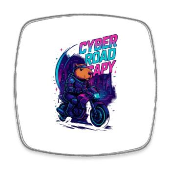 Cyber Road Capy – Futuristic Capybara Rider - Square fridge magnet - white - Front