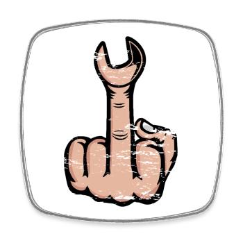 Mittelfinger Stinkefinger Schraubschlüssel  - Viereckiger Kühlschrankmagnet - Weiß - Vorne