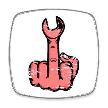 Mittelfinger Stinkefinger Schraubschlüssel Design - Viereckiger Kühlschrankmagnet - Weiß - Vorne