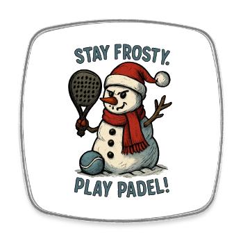Frostiger Schneemann Padel Spaß - Viereckiger Kühlschrankmagnet - Weiß - Vorne