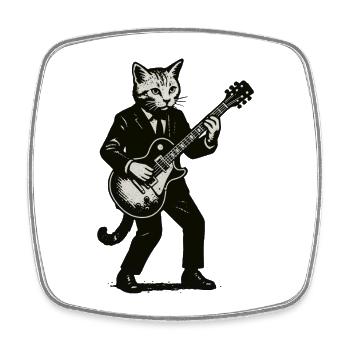 Chat guitariste en costume avec guitare - Magnet carré - blanc - Devant