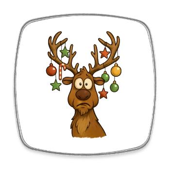 Cheerful moose with tree decoration - Square fridge magnet - white - Front