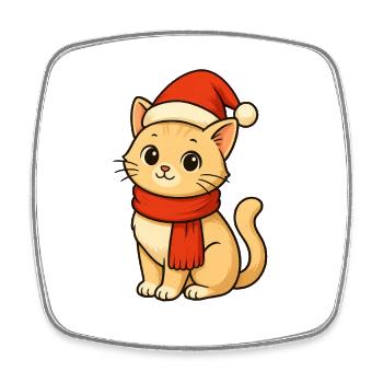 Winterkatze mit Santa Hut - Viereckiger Kühlschrankmagnet - Weiß - Vorne