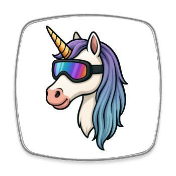 Licorne avec des lunettes de ski cool - Magnet carré - blanc - Devant