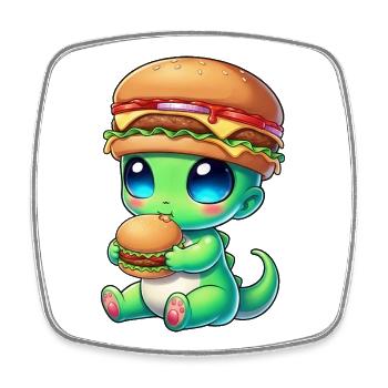Lustiger Alien mit Burger Cartoon Cheeseburger Sku - Viereckiger Kühlschrankmagnet - Weiß - Vorne