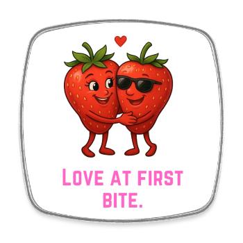 Love at First Bite Strawberries Cartoon - Square fridge magnet - white - Front