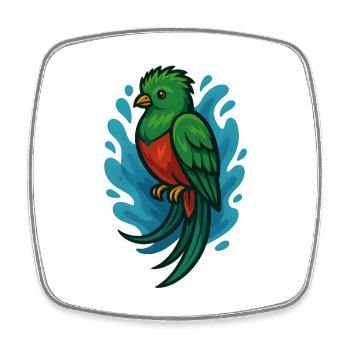 Oiseau Quetzal vert avec aquarelle bleue - Magnet carré - blanc - Devant