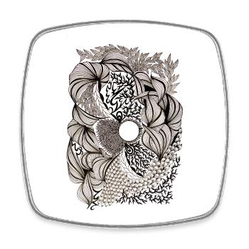 Motif de tourbillon de fleurs noires et blanches - Magnet carré - blanc - Devant