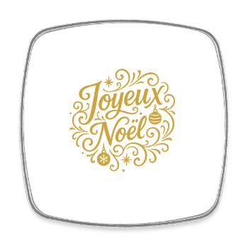 Joyeux Noël doré sur noir - Magnet carré - blanc - Devant