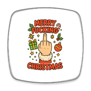 Merry Fucking Christmas Mittelfinger - Viereckiger Kühlschrankmagnet - Weiß - Vorne