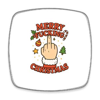 Merry Christmas Mittelfinger - Viereckiger Kühlschrankmagnet - Weiß - Vorne