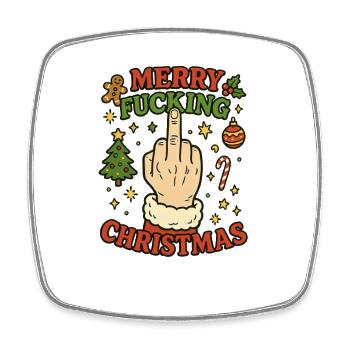 Merry Fucking Christmas Middle Finger - Magnet carré - blanc - Devant